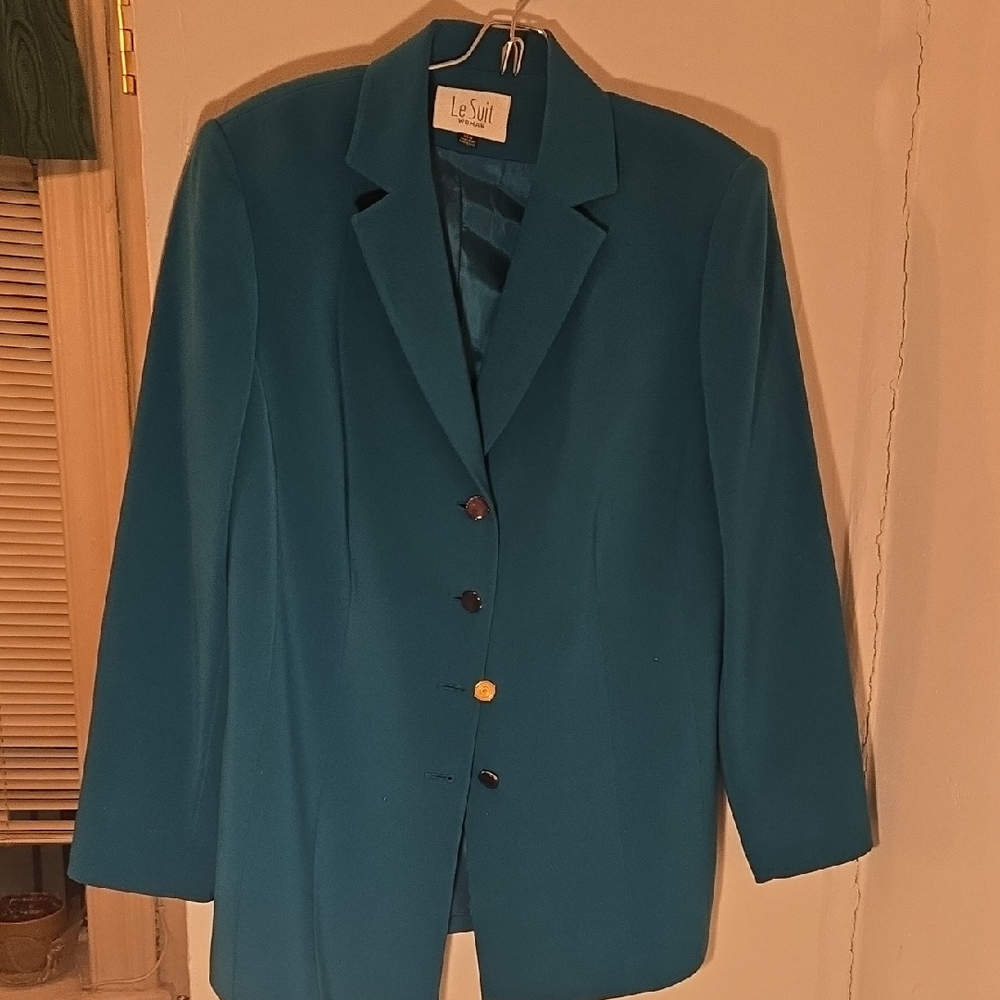 Le Suit Women's Teal Blazer with Button Accents